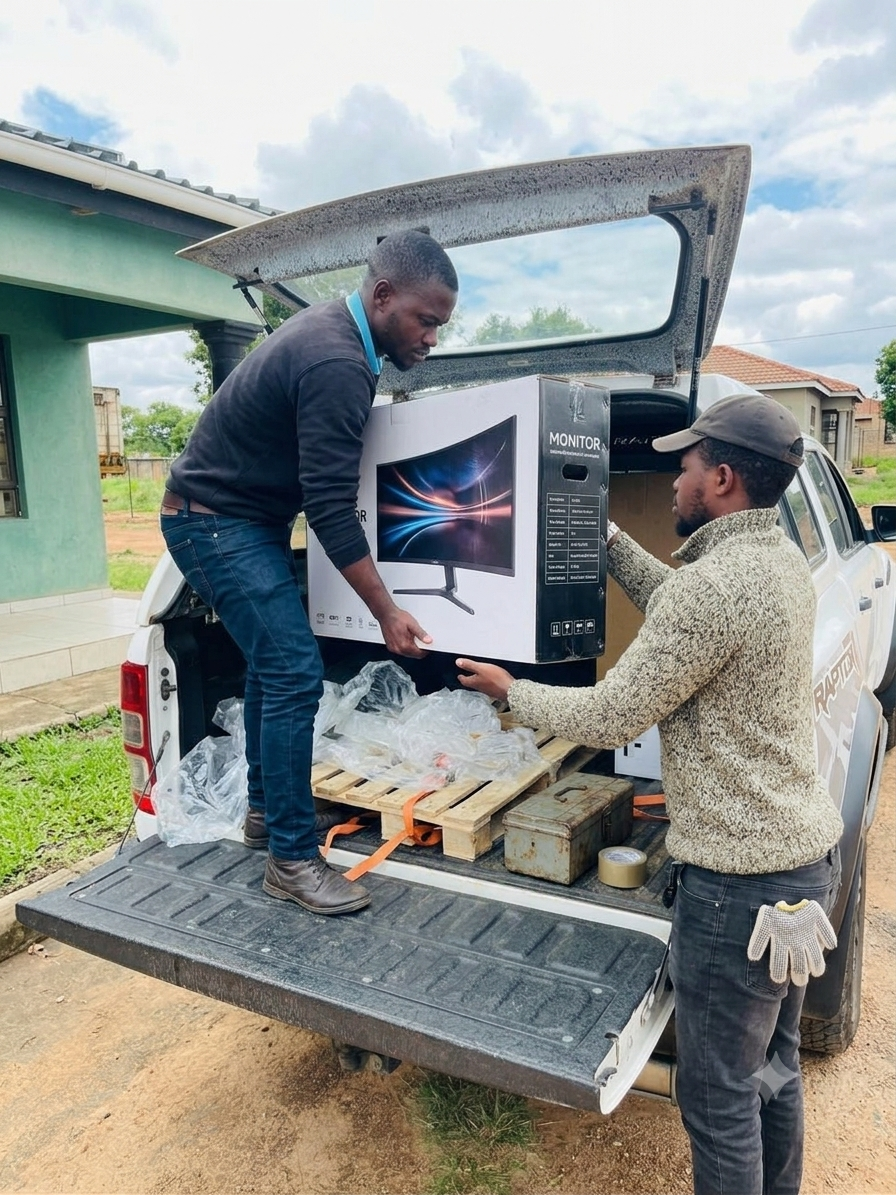 Offloading a large printer from a truck